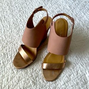 Blush and rose gold wedge sandals